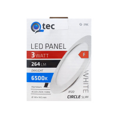 LED panel Qtec Q-218C 3W, kruhový vstavaný 6500K