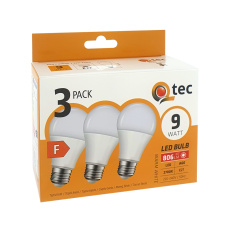 LED žiarovky 9W/806lm/A60/E27 teplá biela 3 PACK Qtec