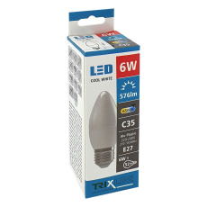LED žárovka Trixline svíčková 6W C35 E27 studená bílá