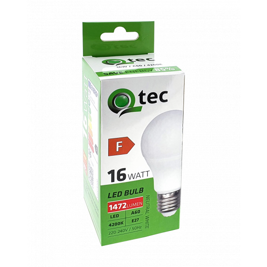 LED žiarovka Qtec 16W A60 E27 neutrálna biela