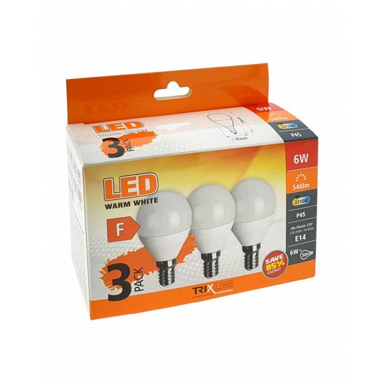 LED žárovka Trixline 6W P45 E14 teplá bílá 3 PACK
