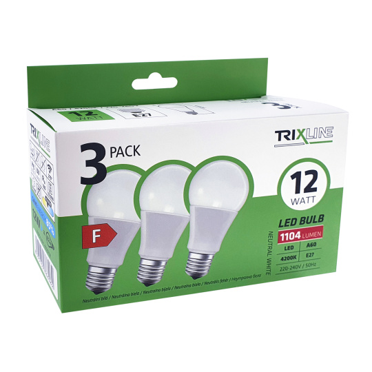 LED žiarovka Trixline 12W A60 E27 neutrálna biela 3 PACK