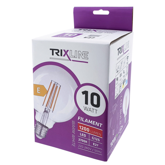 Dekoračná LED žiarovka FILAMENT Trixline 10W 1200lm G125 E27 teplá biela