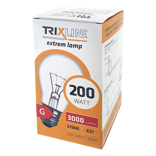 Teplotne odolná žiarovka Trixline 200W, A70, E27, 2700K