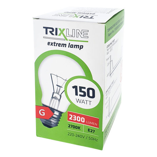Teplotne odolná žiarovka Trixline 150W, A70, E27, 2700K