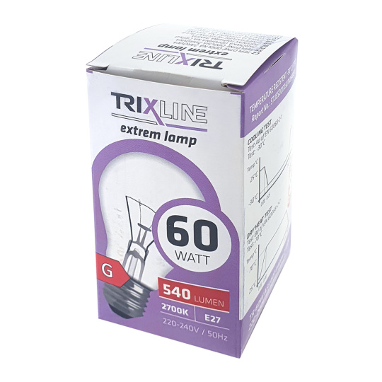 Teplotne odolná žiarovka Trixline 60W, A55, E27, 2700K