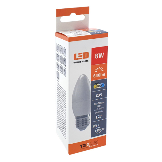 LED žiarovka Trixline 8W E27 C35 teplá biela