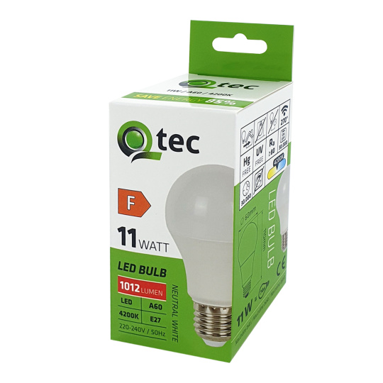 LED žiarovka Qtec 11W A60 E27 neutrálna biela