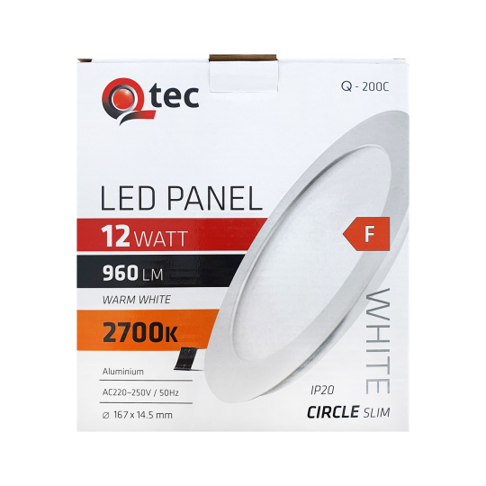 LED panel Qtec Q-200C 12W, kruhový vstavaný 2700K