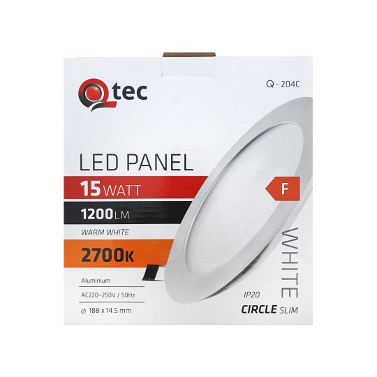 LED panel Qtec Q-204C 15W, kruhový vstavaný 2700K