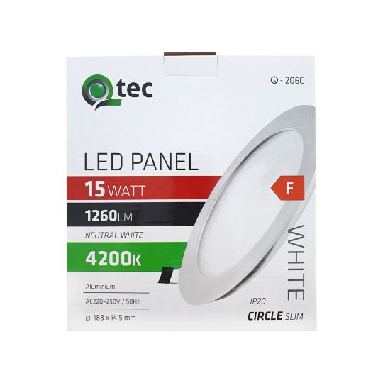 LED panel Qtec Q-206C 15W, kruhový vstavaný 4200K