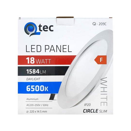 LED panel Qtec Q-209C 18W, kruhový vstavaný 6500K