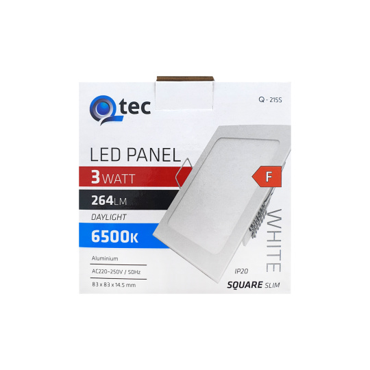 LED panel Qtec Q-215S 3W, štvorcové vstavané 6500K