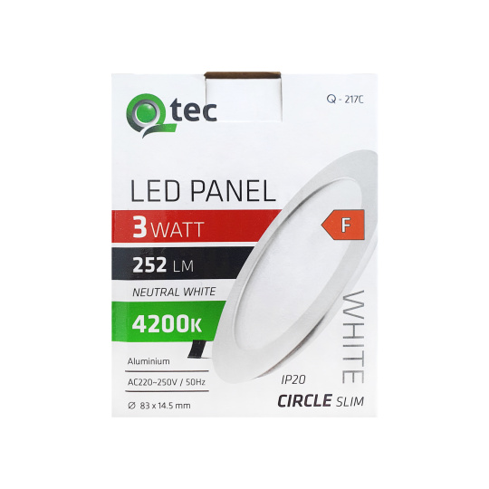 LED panel Qtec Q-217C 3W, kruhový vstavaný 4200K