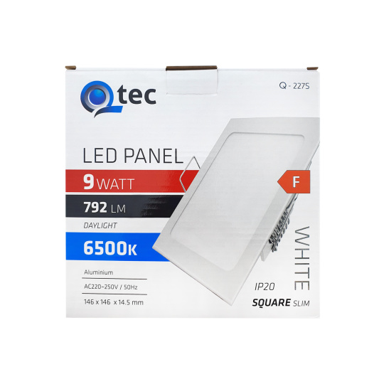 LED panel Qtec Q-227S 9W, štvorcové vstavané 6500K