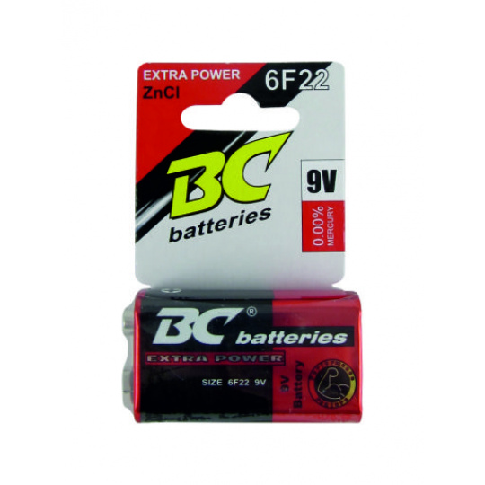 Zinkochloridová 9V batéria BC 6F22/1P 