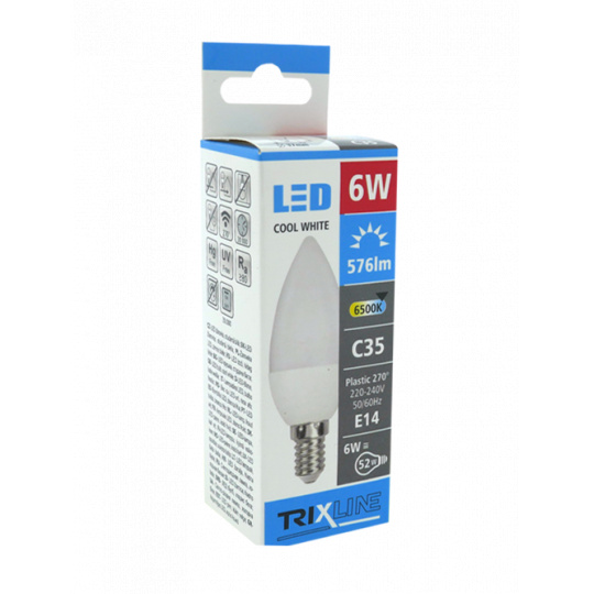 LED žiarovka Trixline 6W E14 C35 studená biela