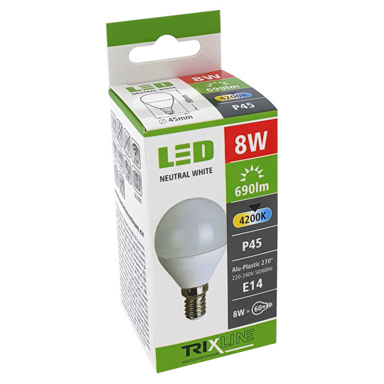 LED žiarovka 8W E14 P45 TRIXLINE neutrálna biela