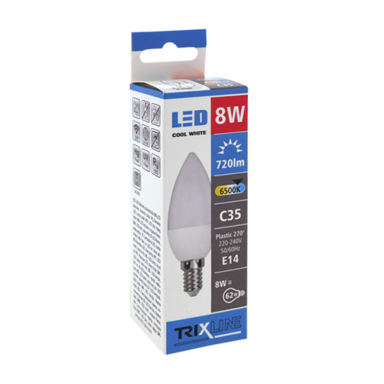 LED žiarovka 8W E14 C35 TRIXLINE studená biela