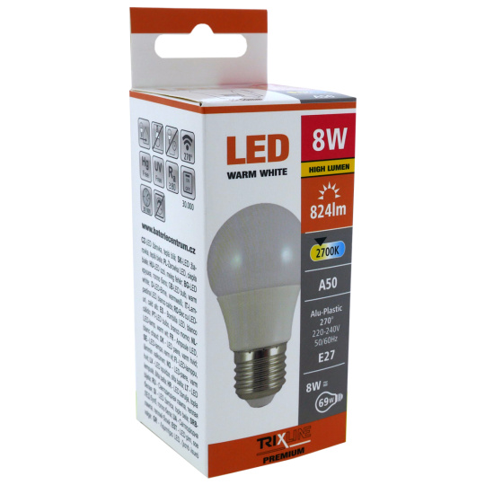 LED žiarovka BC TR 8W E27 A50 teplá biela