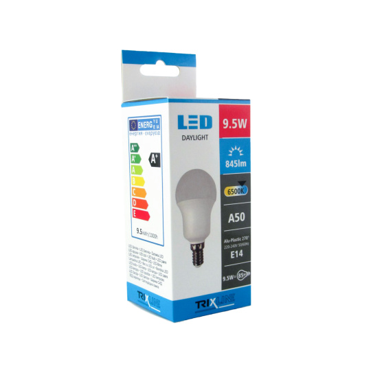 LED žiarovka TRIXLINE 9,5W E14 A50 studená biela