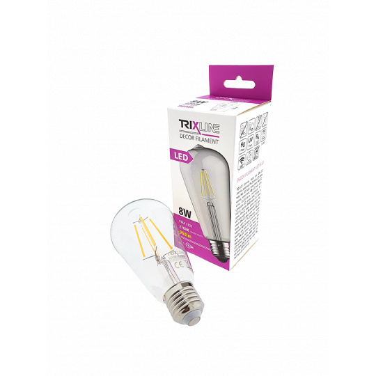 Dekoračná LED žiarovka FILAMENT Trixline 8W ST-64 E27 teplá biela