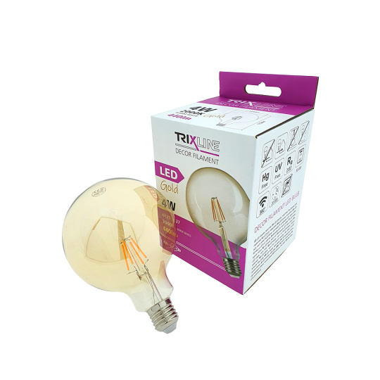 Dekoračná LED žiarovka FILAMENT Trixline G125, 4W E27 GOLD