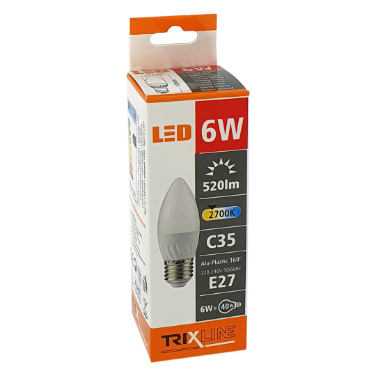 LED žiarovka Trixline 6W E27 C35 teplá biela