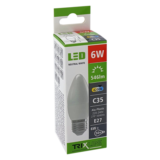 LED žiarovka 6W C35 E27 neutrálna biela