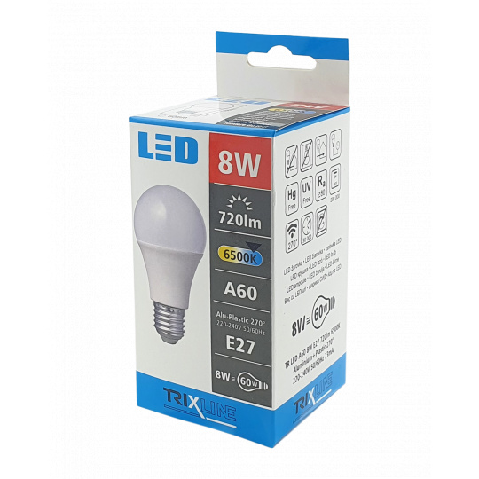 LED žiarovka 8W E27 A60 studená biela