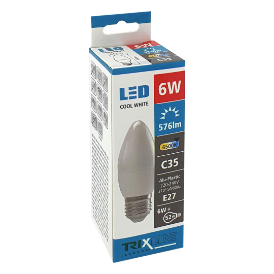 LED žiarovka 6W C35 E27 studená biela