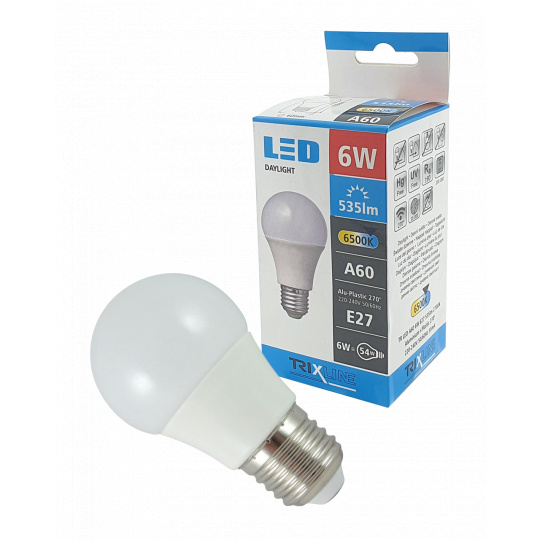 LED žiarovka 6W A60 E27 studená biela