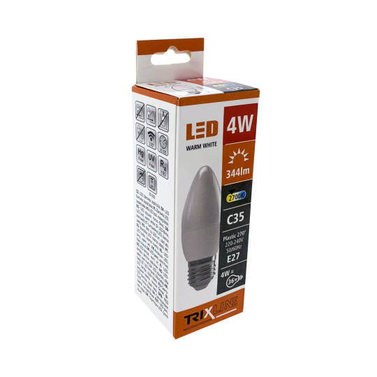 LED žiarovka 4W C35 E27 teplá biela