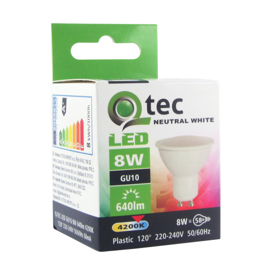 LED žiarovka QTEC 8W GU10 neutrálna biela