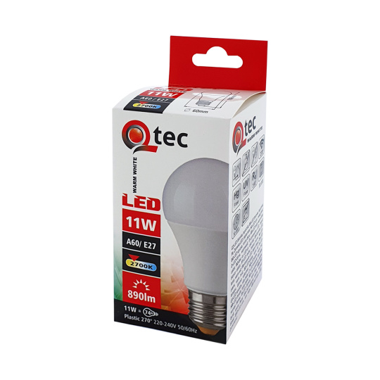 LED žiarovka Q tec 11W A60 E27 teplá biela