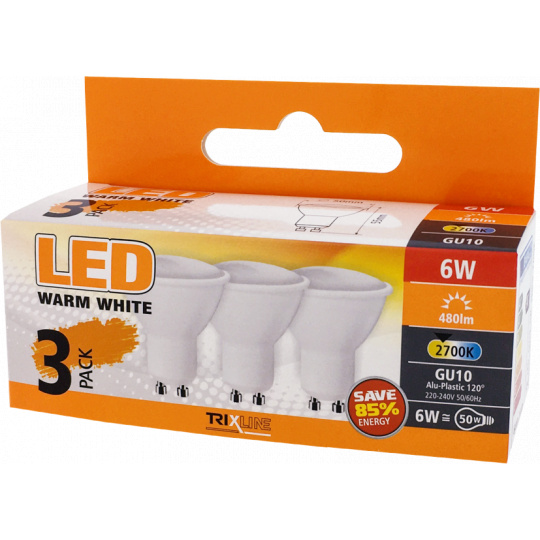 LED žiarovka BC TR 6W GU10 teplá biela 3 PACK