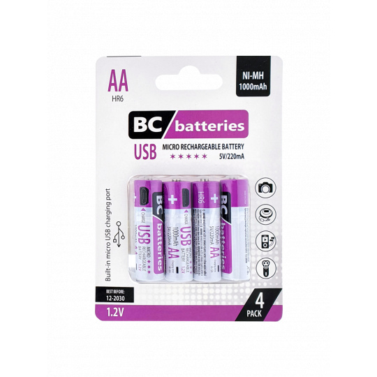USB Nabíjateľná 1,2V AA tužková batéria BC batteries 