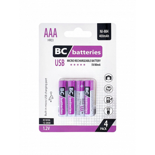 USB Nabíjacia 1,2V AAA tužková batéria BC batteries 