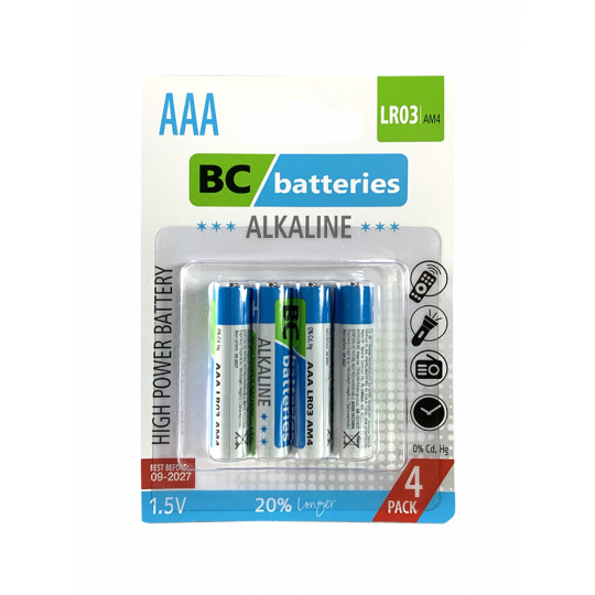 Alkalická mikrotužková 1,5V batéria BC Extra power LR03/4BP