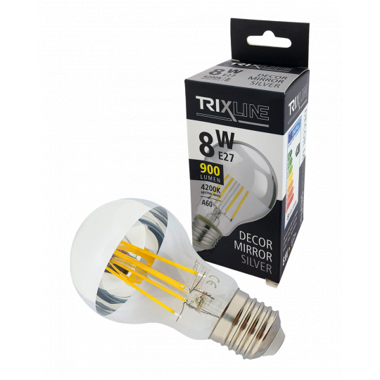 LED žárovka Trixline DECOR MIRROR A60, 8W E27 SILVER